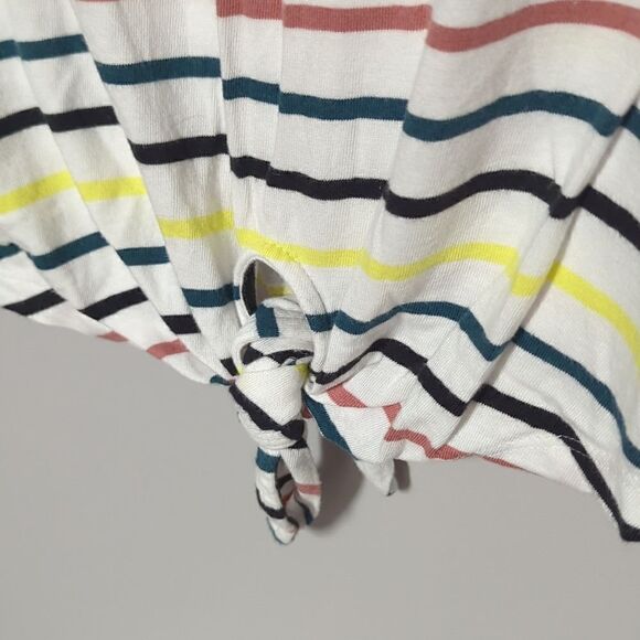 Sanctuary White Striped Short Sleeve Shirt with Front Knot - Picture 3 of 6